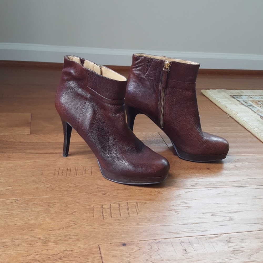 Nine West Leather Platform Heel Ankle Boots, Size 10